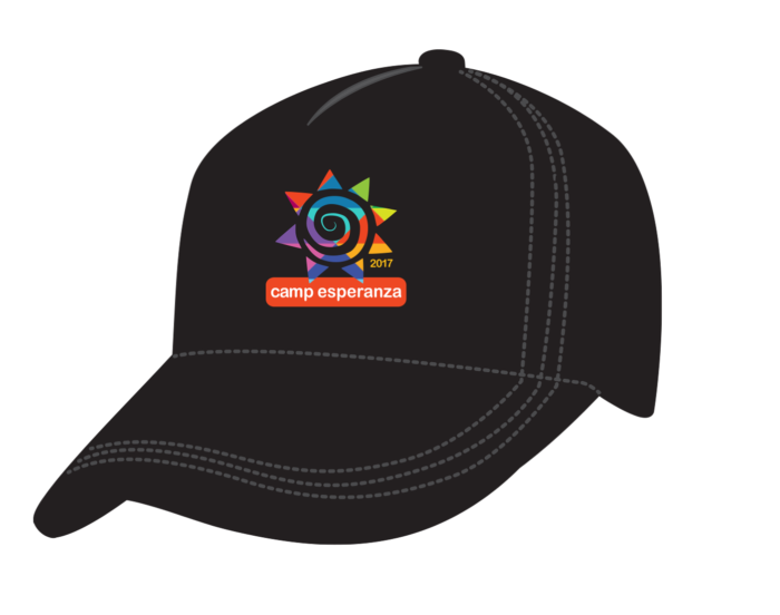 A black hat with the camp experience logo on it.