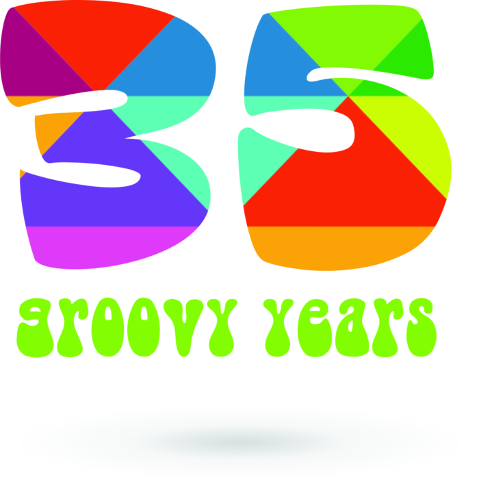 A colorful logo for the 3 5 th anniversary of groovy years.