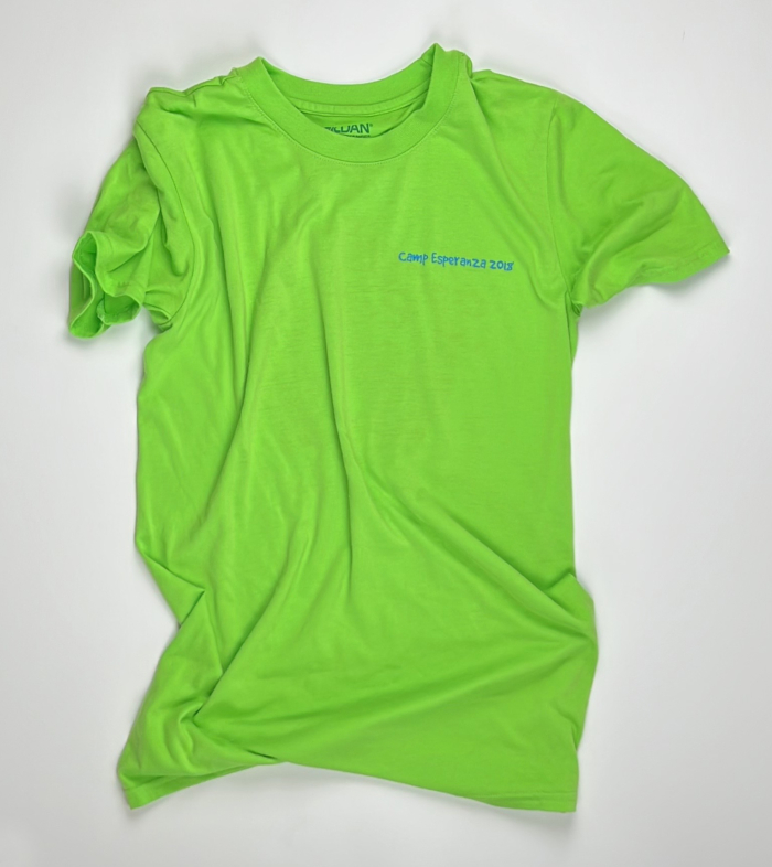 A neon green t-shirt with the word " lime " on it.
