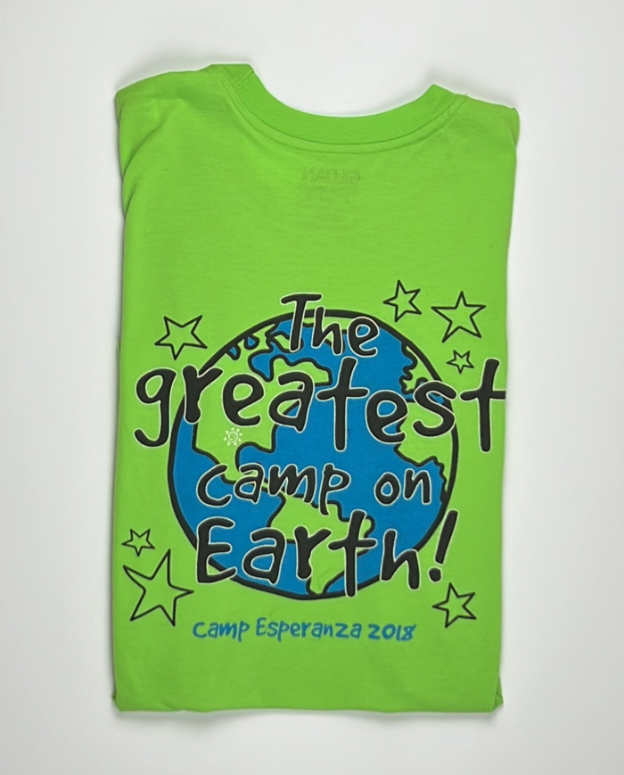 A green shirt with the words " camp egress 2 0 1 8 " written on it.